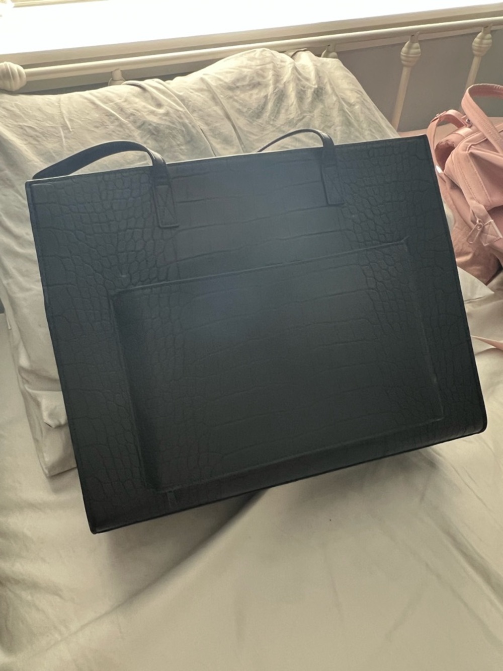 BEIS Black Croc-Embossed Shoulder Tote